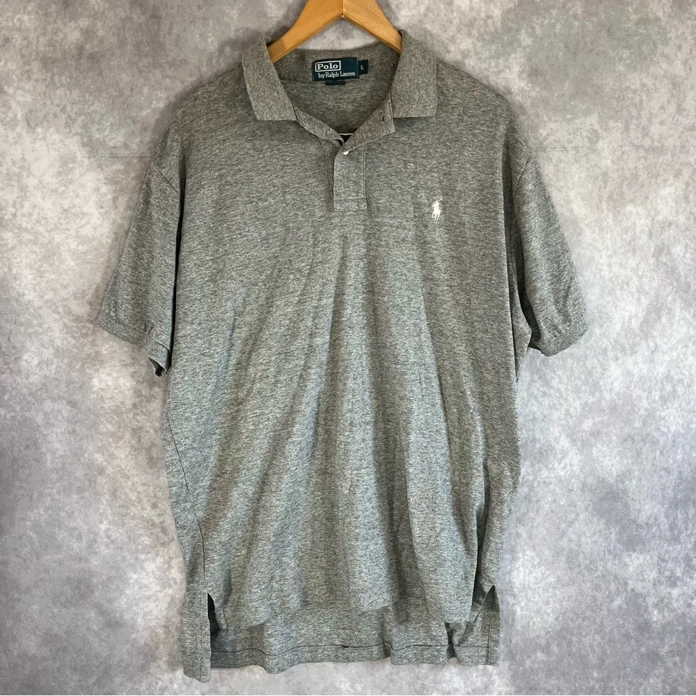 Polo‎ Ralph Lauren Shirt Mens Large L Gray Classic Fit Short Sleeve Golf Cotton